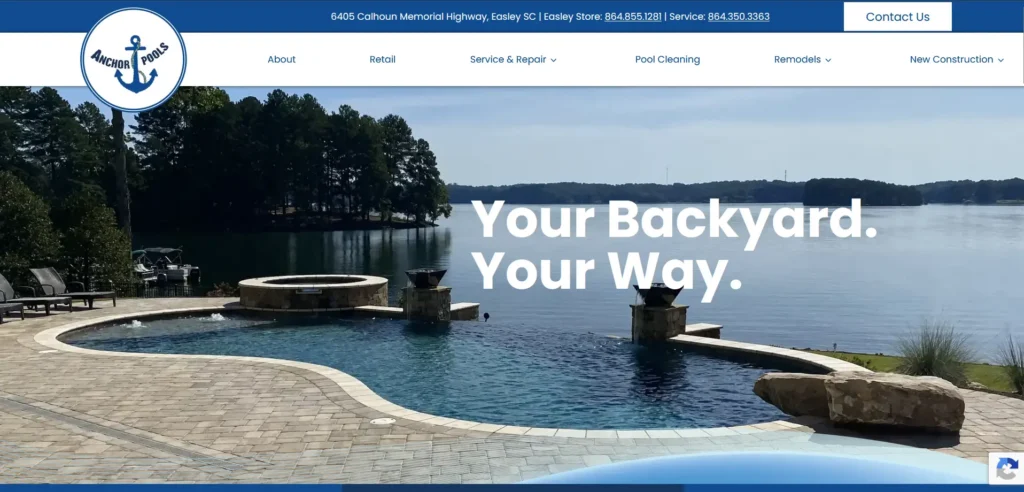 Screenshot of Anchor Pools website.