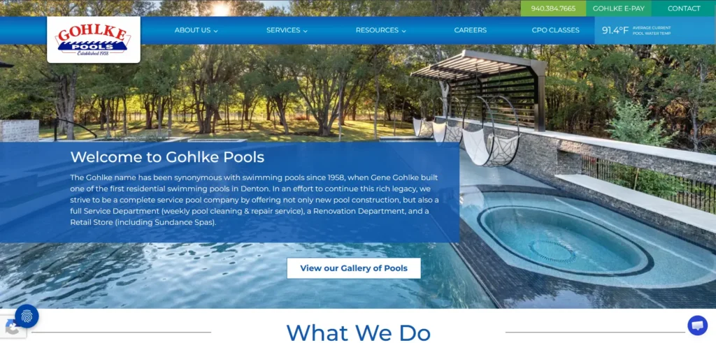 Screenshot of Gohlke Pools website.